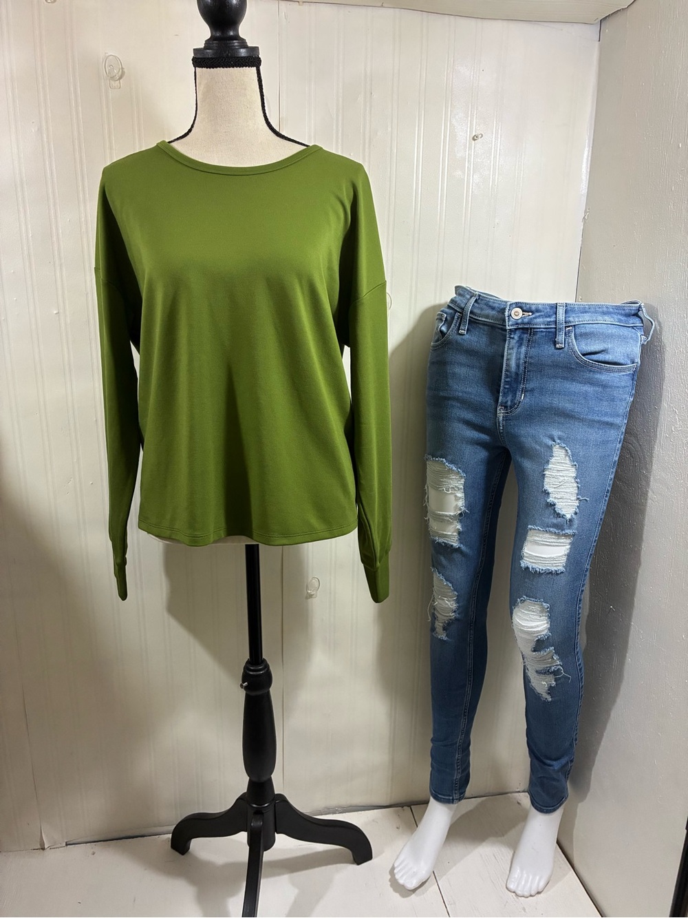 CAbi Olive Green Long Sleeve Crewneck Top